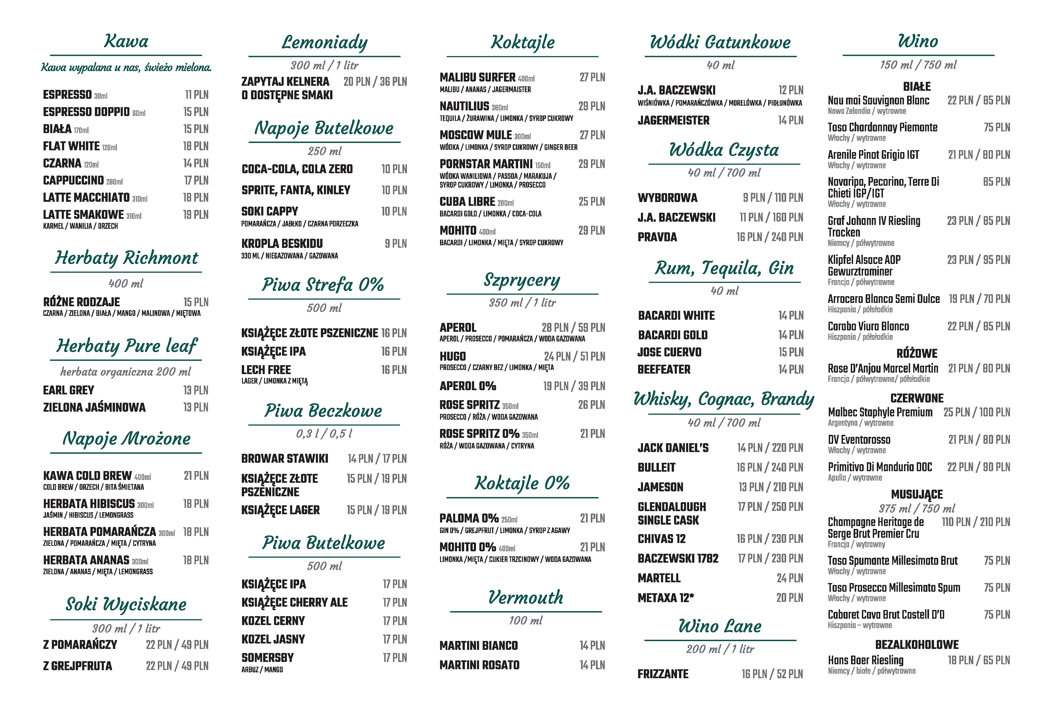 menu restauracja stawiki sosnowiec
