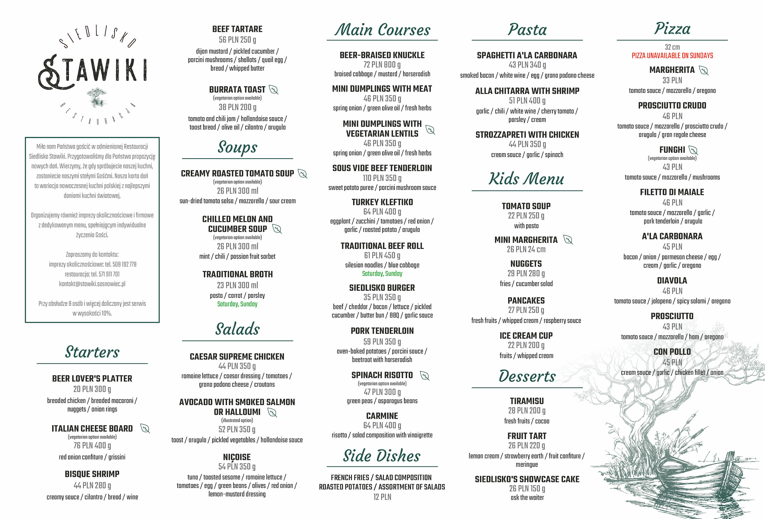 menu restauracja stawiki sosnowiec